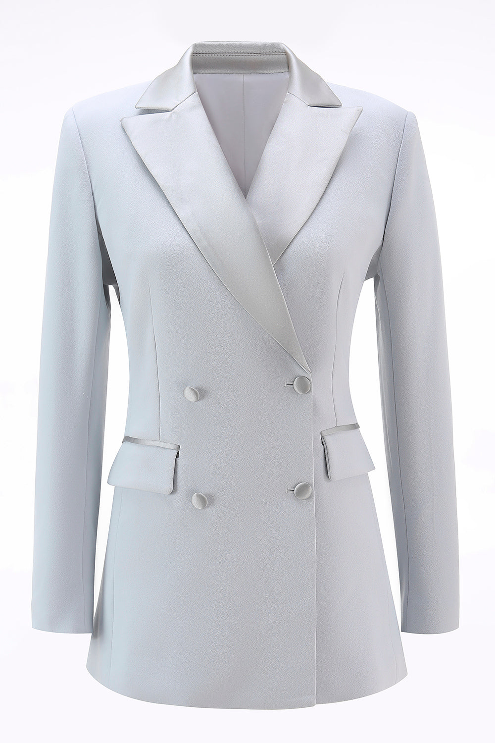 Silver 2 Piece Peak Lapel Double Breasted Slim Fit Women's Suit