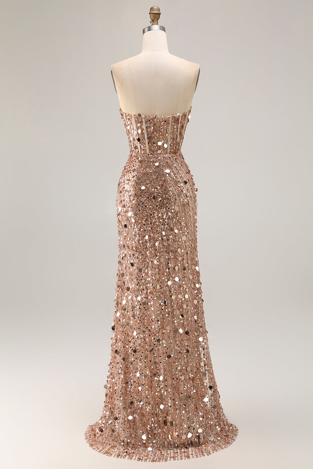 Strapless Sequin Corset Mermaid Long Prom Dress with High Slit – Glamorous Twin Look