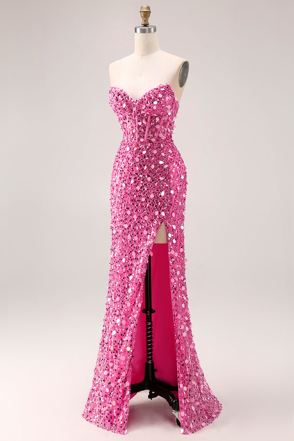 Strapless Sequin Corset Mermaid Long Prom Dress with High Slit – Glamorous Twin Look