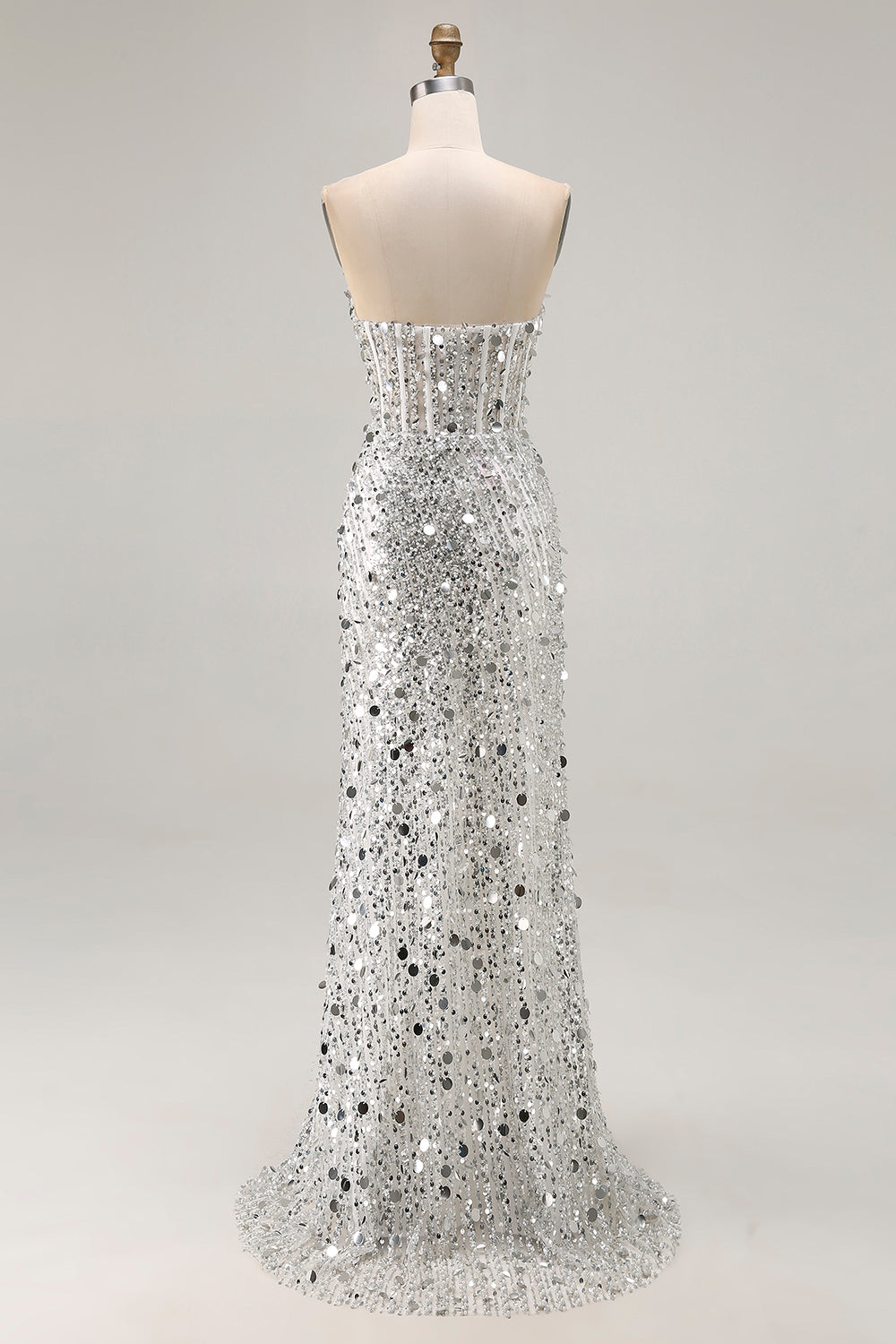 Strapless Sequin Corset Mermaid Long Prom Dress with High Slit – Glamorous Twin Look