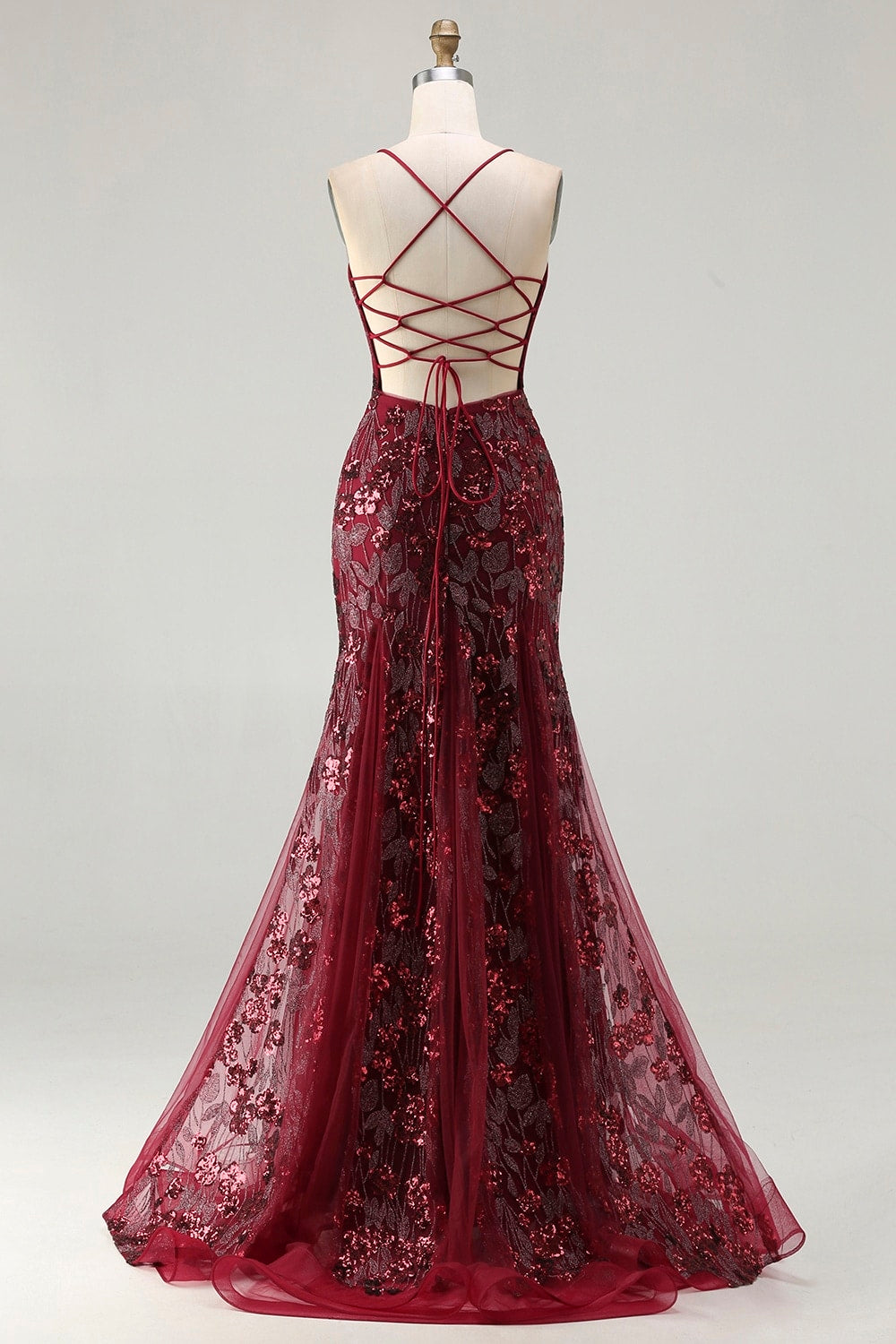 Sparkly Rose Gold Mermaid Lace-Up Back Long Prom Dress with Sequins