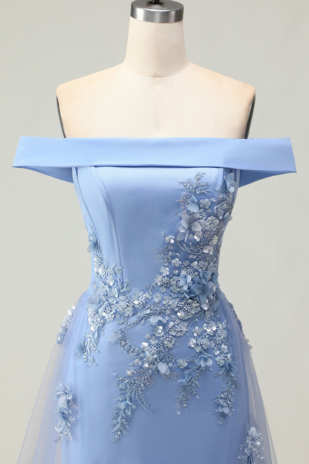 Grey Blue Mermaid Off the Shoulder Appliqued Mother of the Bride Dress with Sequins