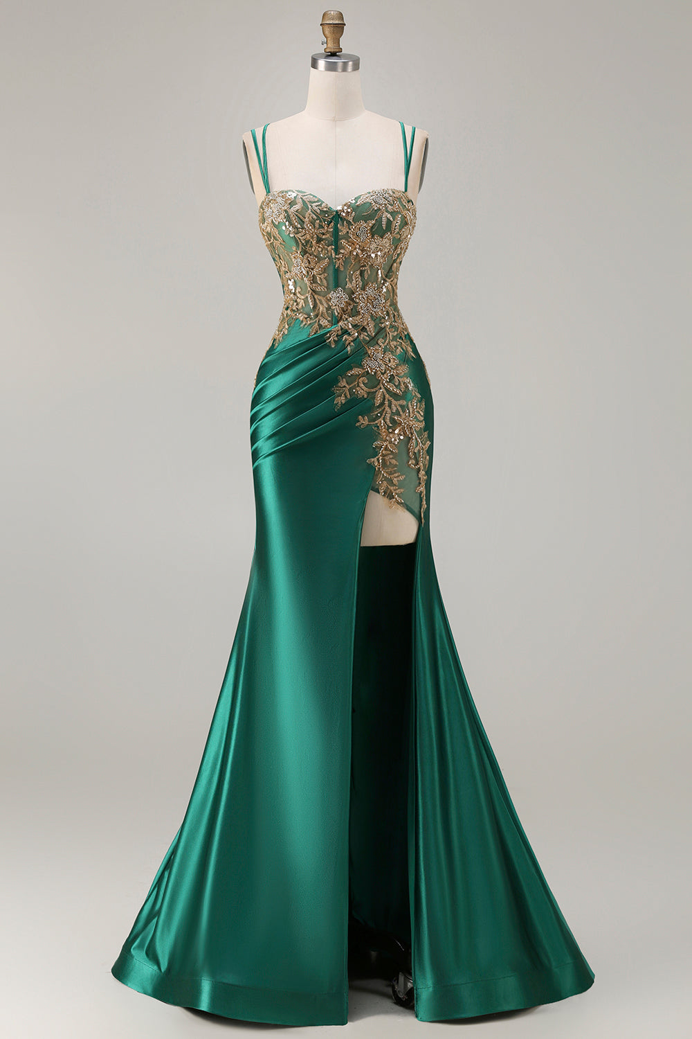 Black Mermaid Beaded Embroidered Satin Sequin Long Prom Dress with Slit