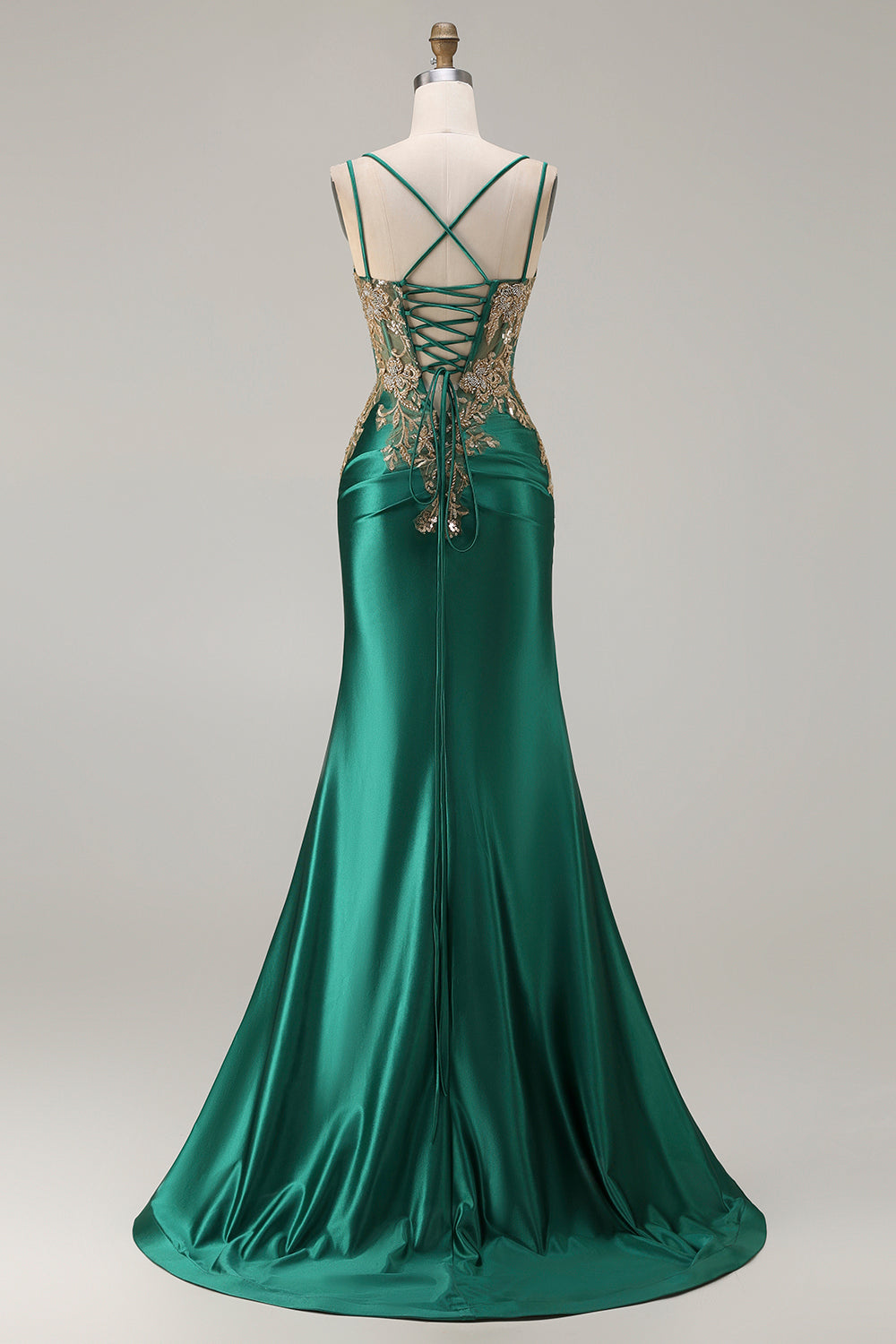Black Mermaid Beaded Embroidered Satin Sequin Long Prom Dress with Slit