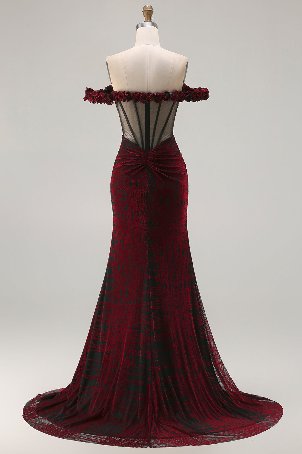 Off The Shoulder Black Red Corset Mermaid Long Prom Dress with Slit