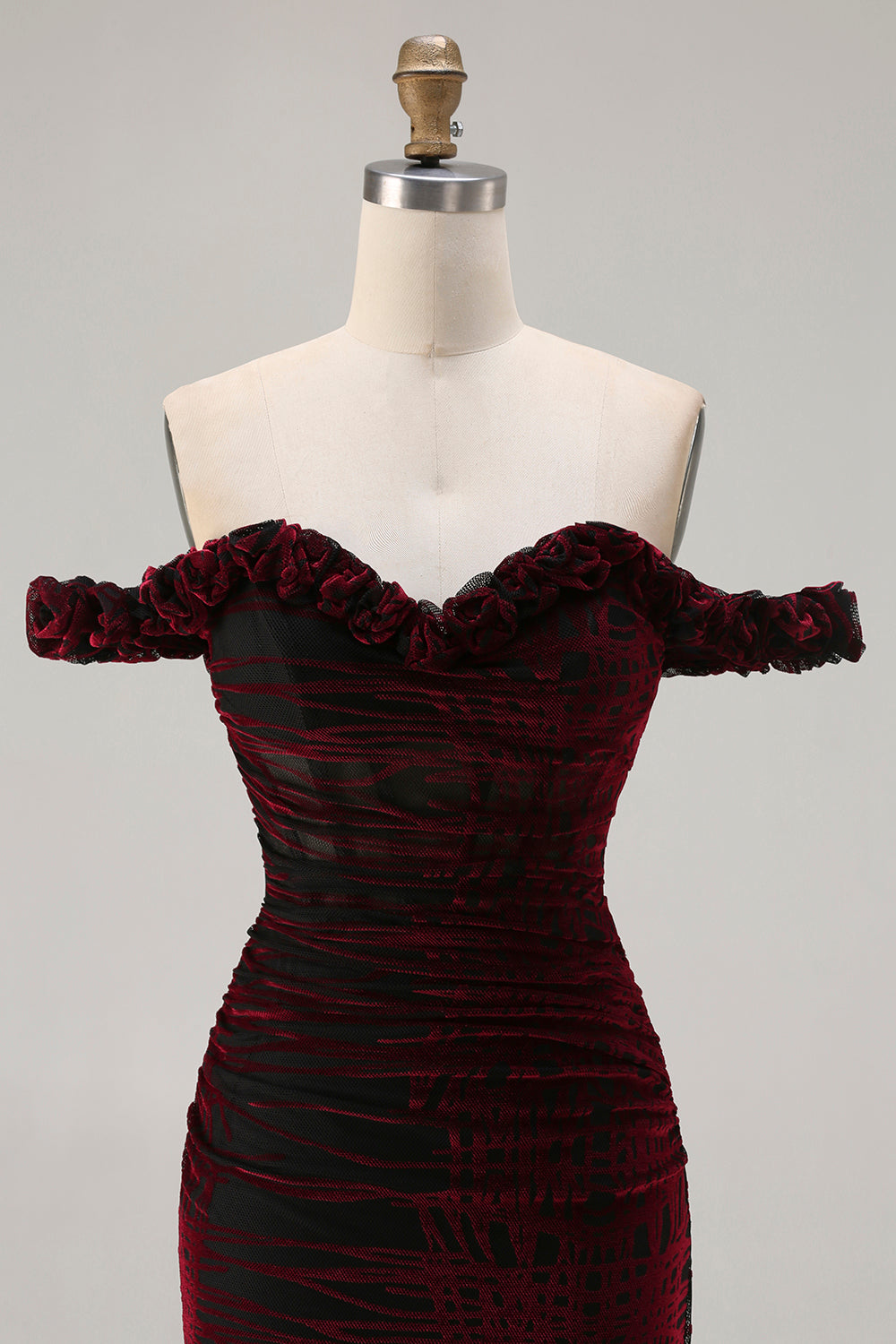 Off the Shoulder Black Red Mermaid Corset Plus Size Long Prom Dress with Slit