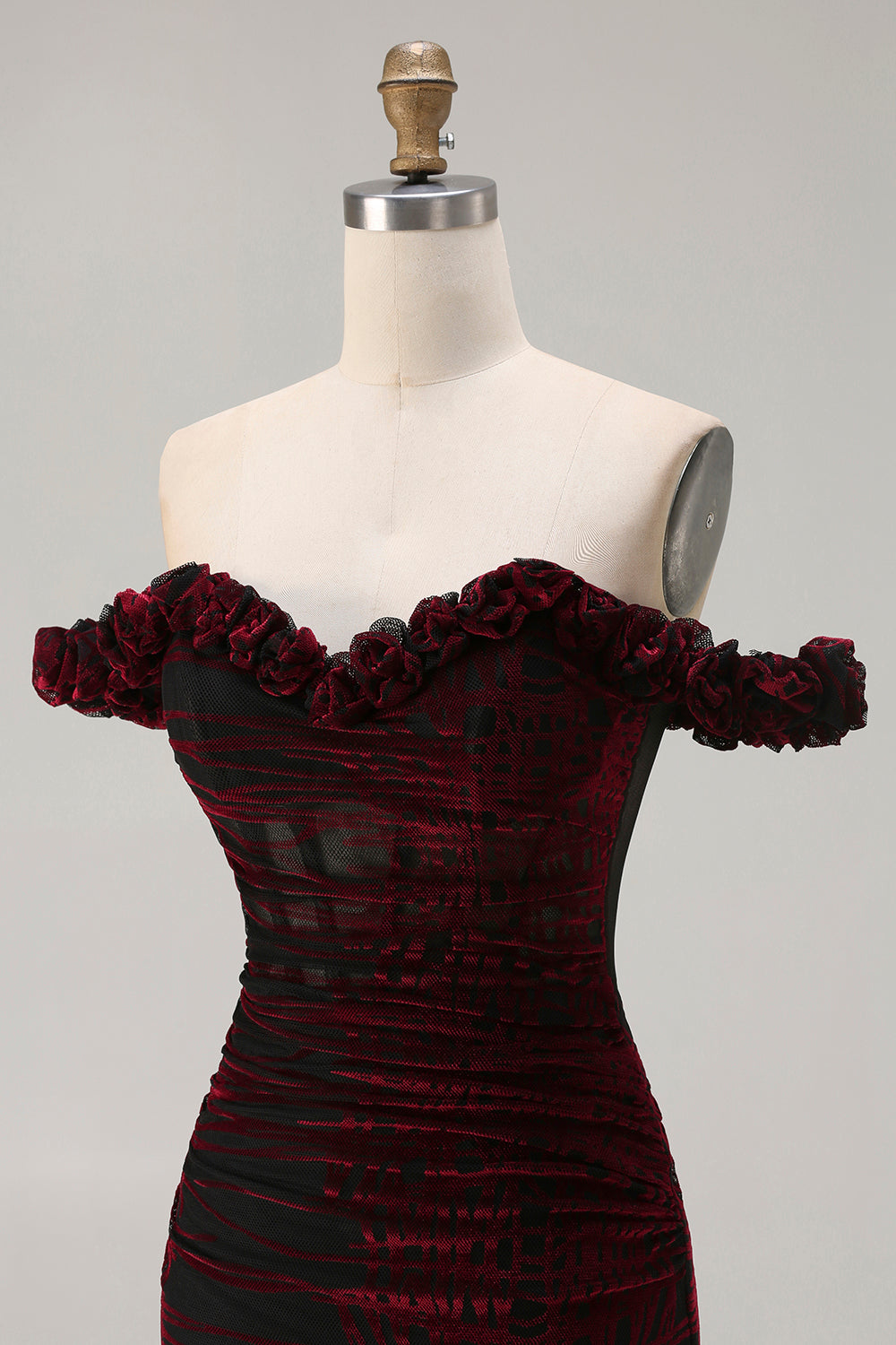 Off the Shoulder Black Red Mermaid Corset Plus Size Long Prom Dress with Slit