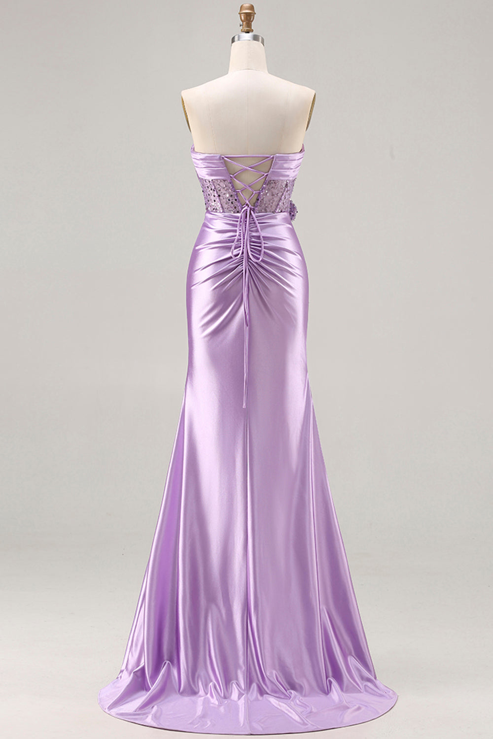 Strapless Purple Mermaid 3D Flower Sequin Long Prom Dress with Slit