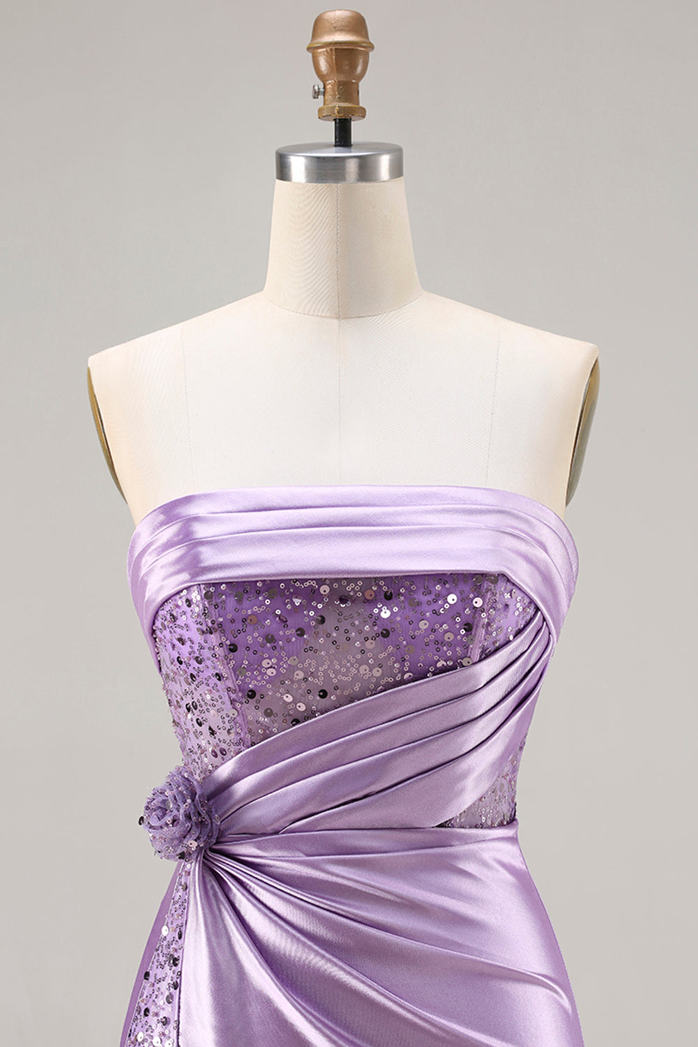 Vestido de Noche Largo de Sirena sin Tirantes Azul con Flores 3D Lentejuelas y Abertura