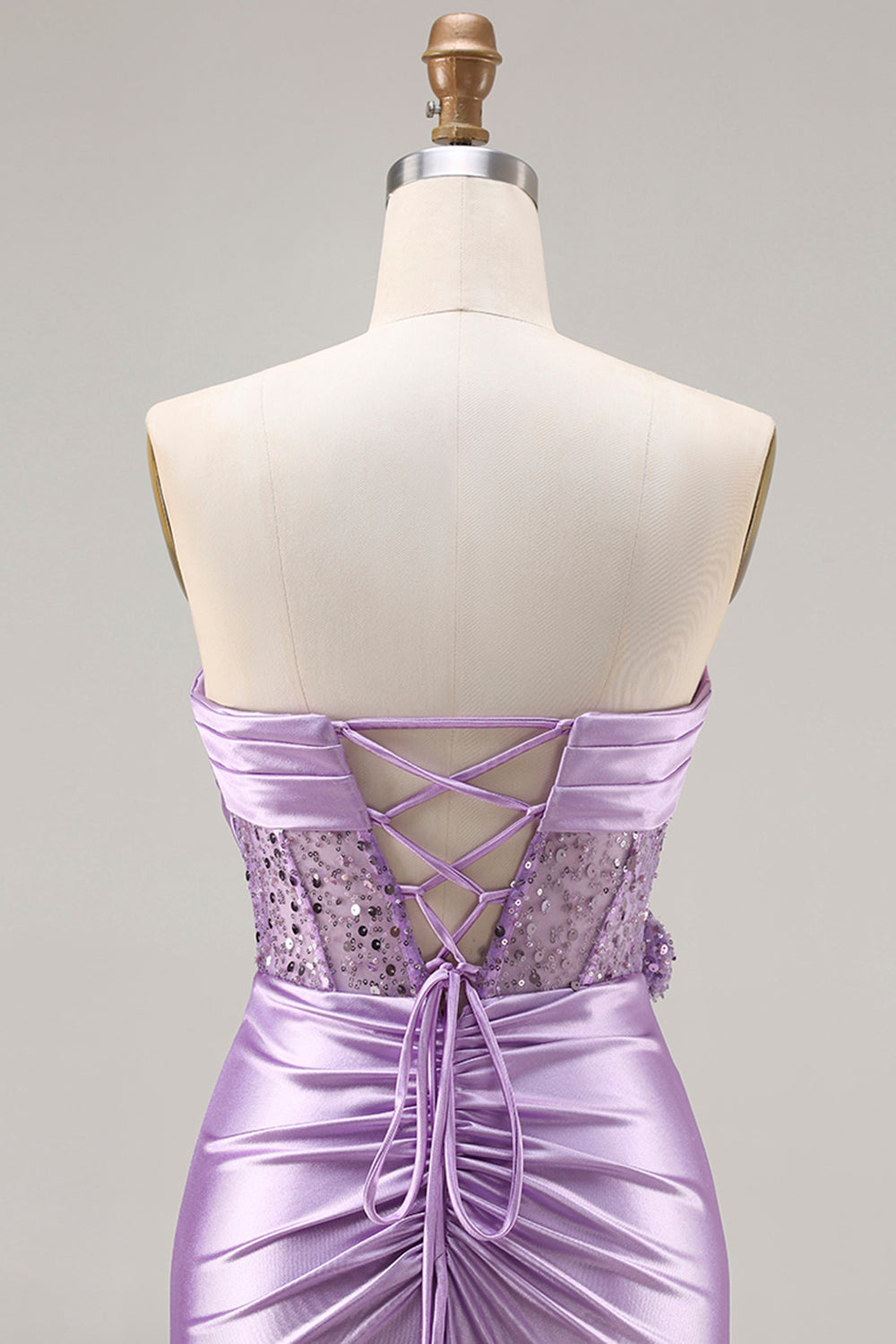 Vestido de Noche Largo de Sirena sin Tirantes Azul con Flores 3D Lentejuelas y Abertura