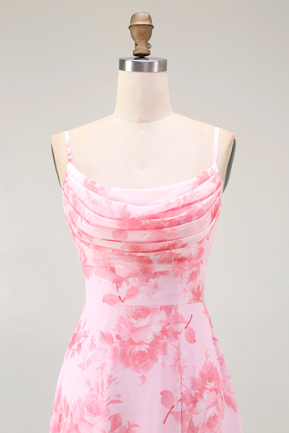 Robe longue évasée rose fleurie à col bénitier avec fente