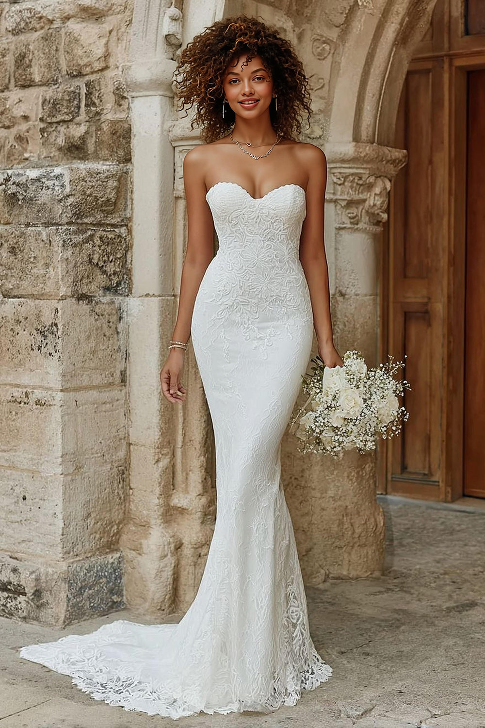 Ivory Strapless Mermaid Court Train Wedding Dress