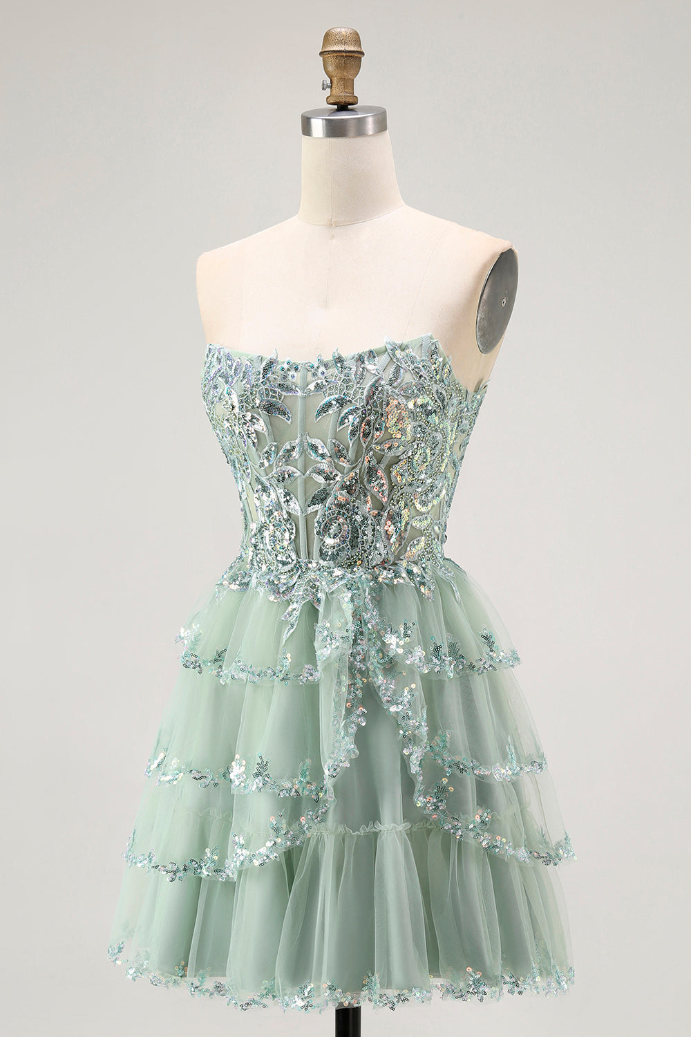 Robe de demoiselle d'honneur trapèze fendue fleurie vert sauge