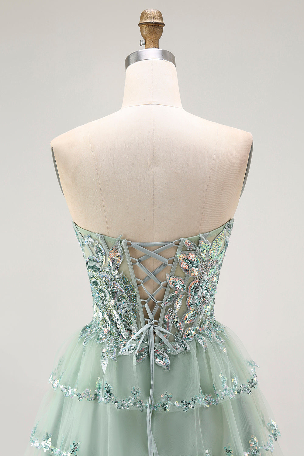Robe de demoiselle d'honneur trapèze fendue fleurie vert sauge