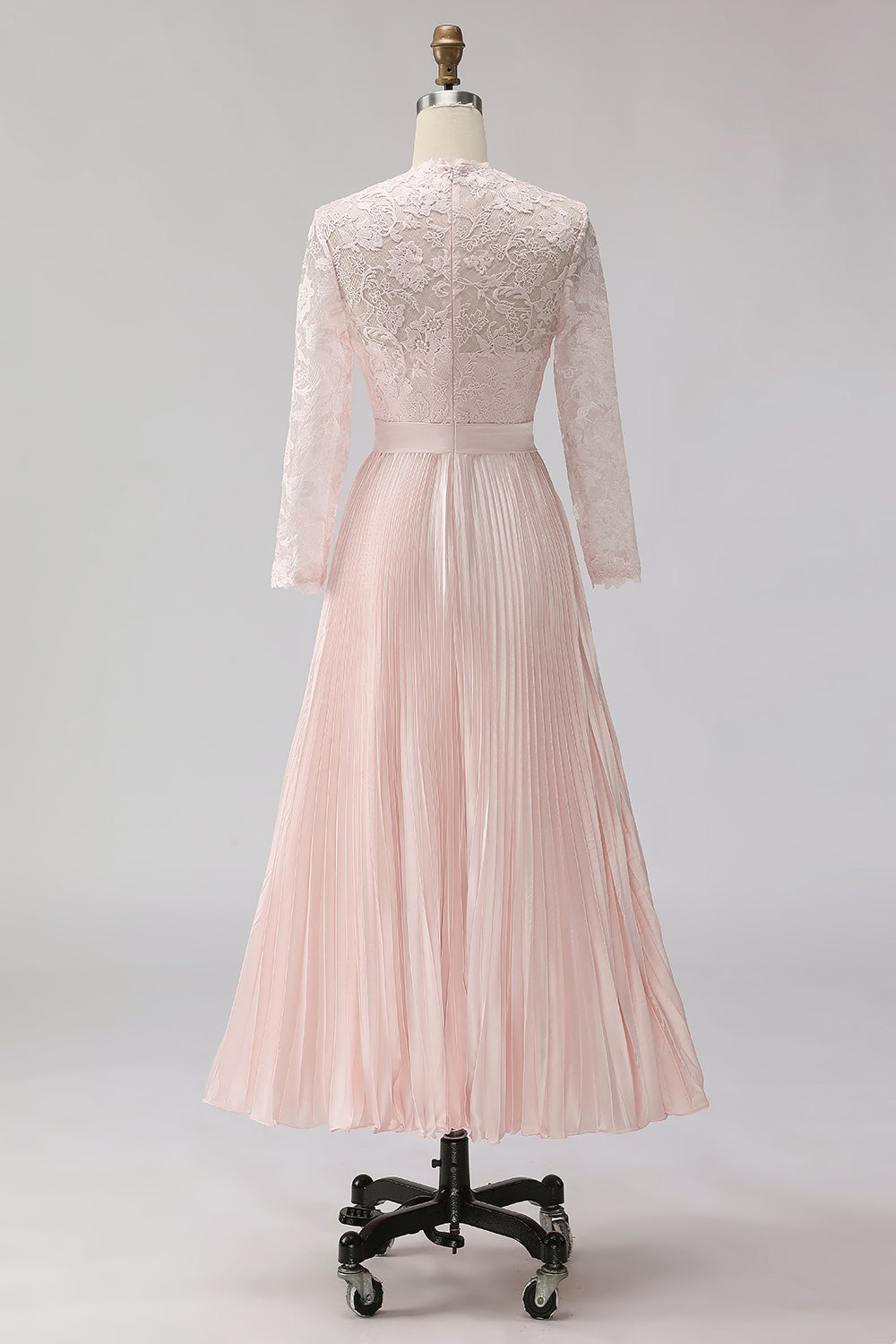 Robe de mariée mi-longue en mousseline de soie plissée rose fard à joues avec dentelle pour la mère de la mariée