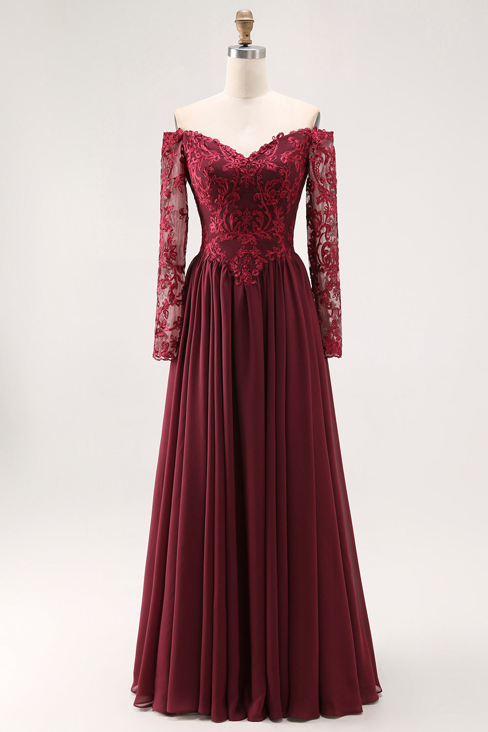 Cabernet A Line Strapless Mother of the Bride Dress with Lace