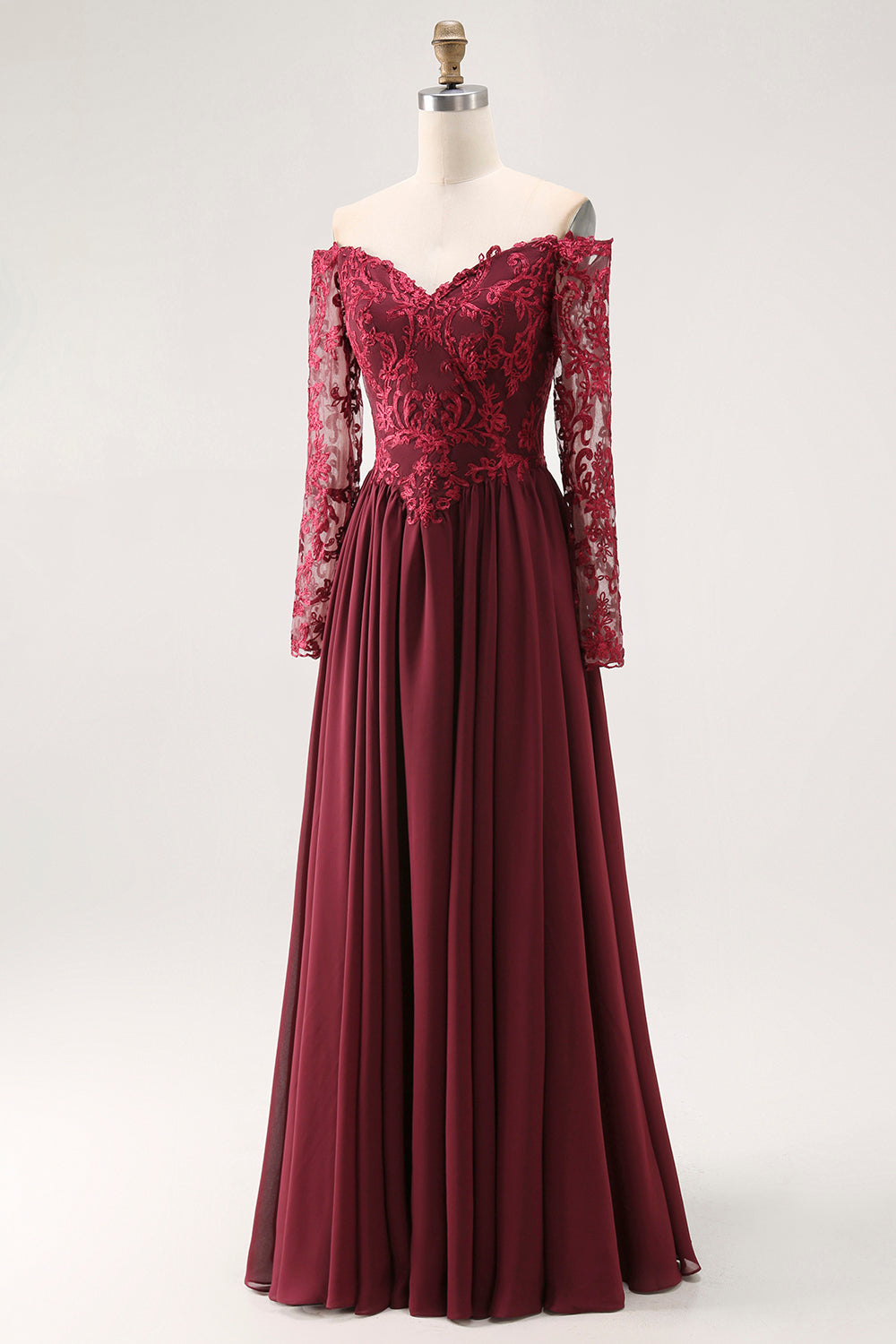 Cabernet A Line Strapless Mother of the Bride Dress with Lace