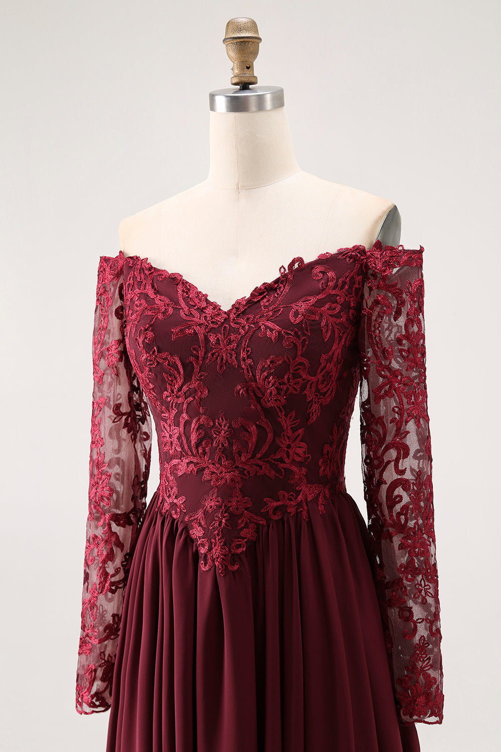 Cabernet A Line Strapless Mother of the Bride Dress with Lace