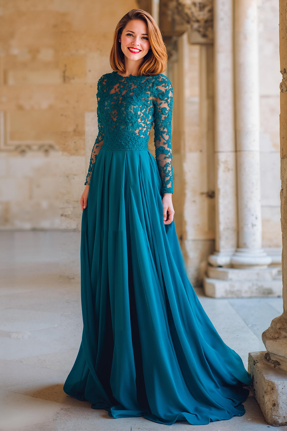 Robe de mariée pour la mère des mariés, ligne A, couleur bleu paon, avec applications