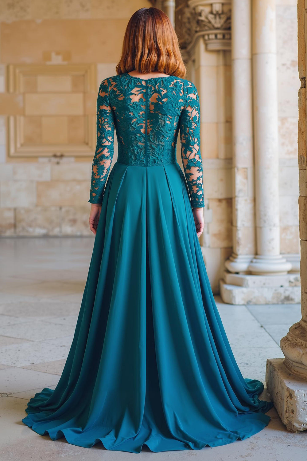 Robe de mariée pour la mère des mariés, ligne A, couleur bleu paon, avec applications