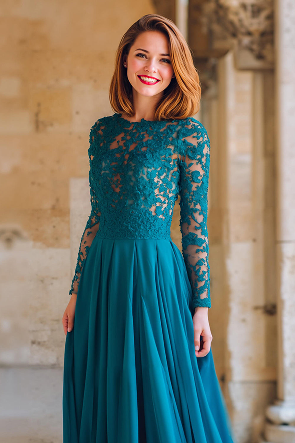 Robe de mariée pour la mère des mariés, ligne A, couleur bleu paon, avec applications