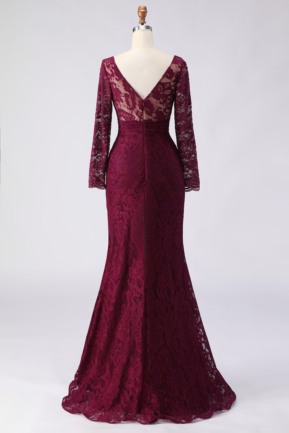 Cabernet Lace Appliqued Mermaid V-Neck Long Mother of the Bride Dress