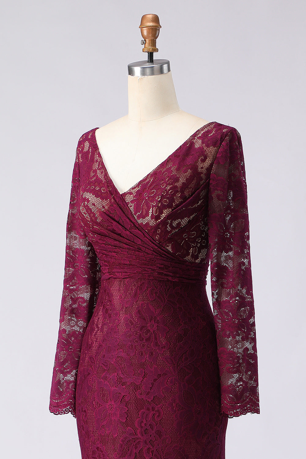 Cabernet Lace Appliqued Mermaid V-Neck Long Mother of the Bride Dress