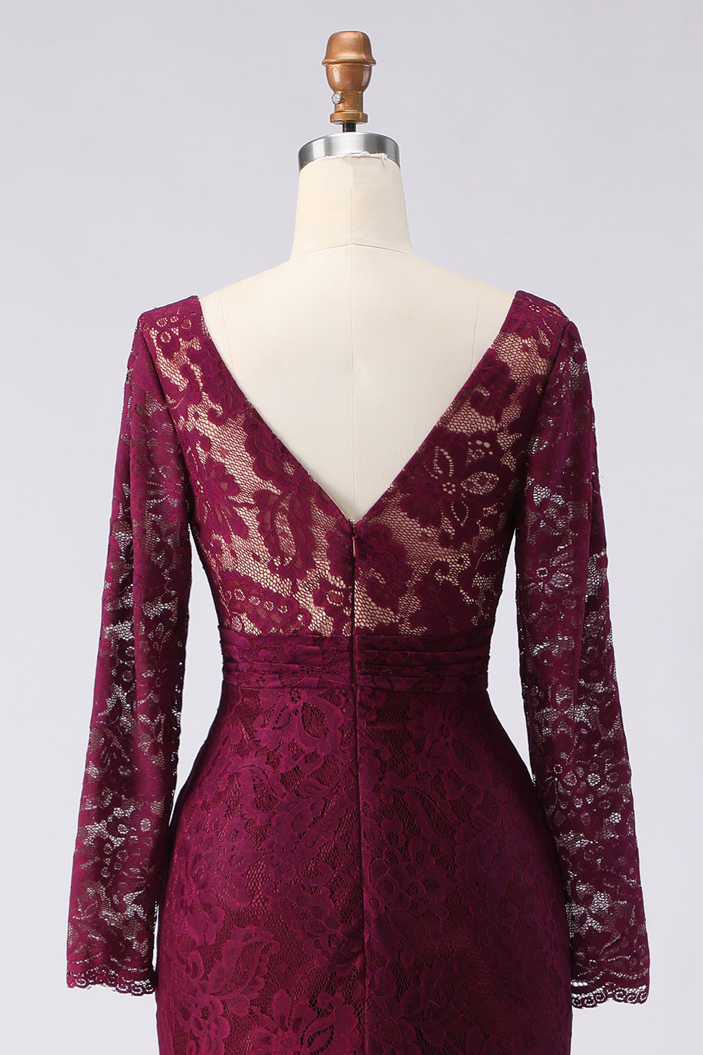 Cabernet Lace Appliqued Mermaid V-Neck Long Mother of the Bride Dress