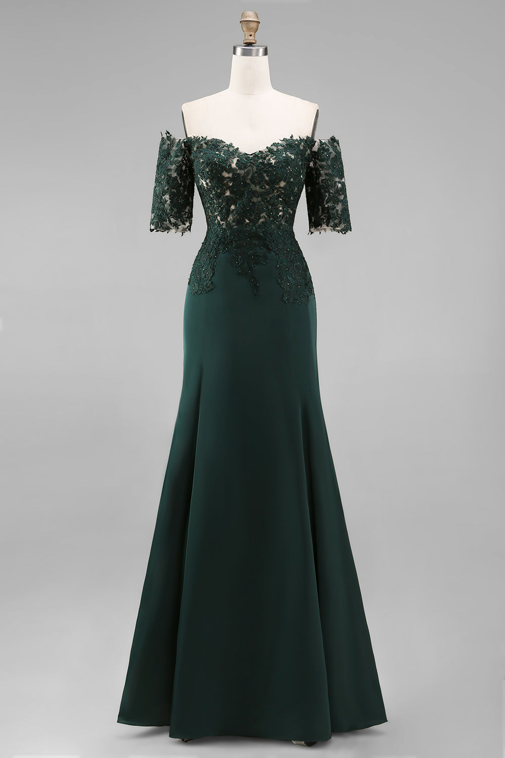 A-Line Dark Green Off the Shoulder Applique Long Mother of the Bride Dress