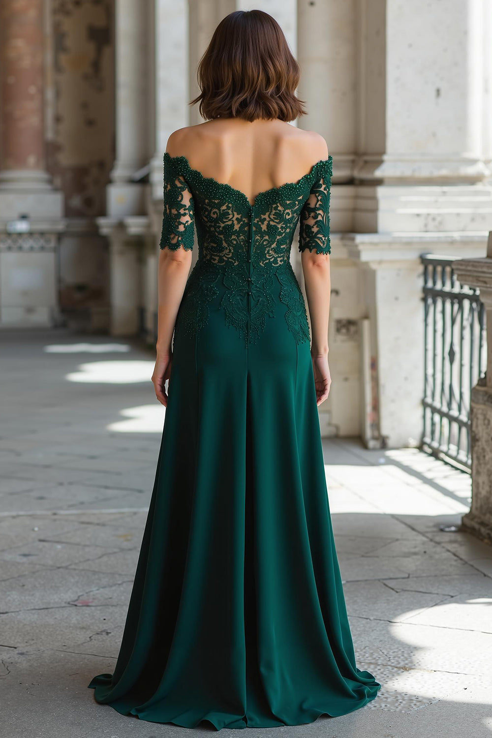 A-Line Dark Green Off the Shoulder Applique Long Mother of the Bride Dress