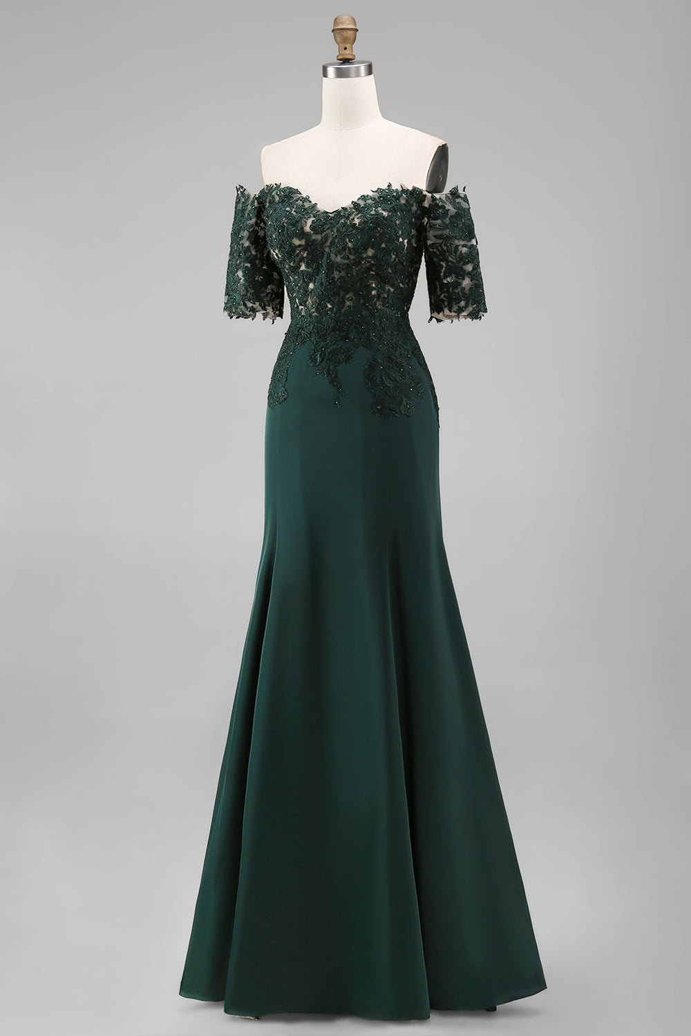 A-Line Dark Green Off the Shoulder Applique Long Mother of the Bride Dress