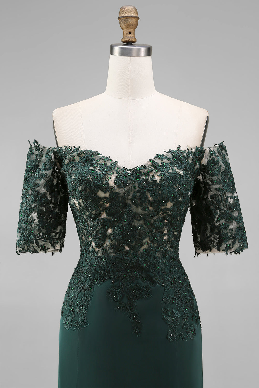 A-Line Dark Green Off the Shoulder Applique Long Mother of the Bride Dress