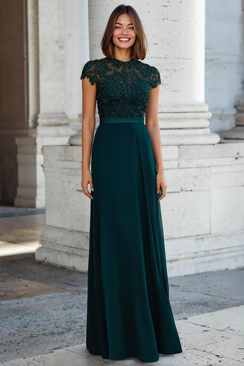 Peacock Green A-Line Lace Appliques Long Mother of the Bride Dress