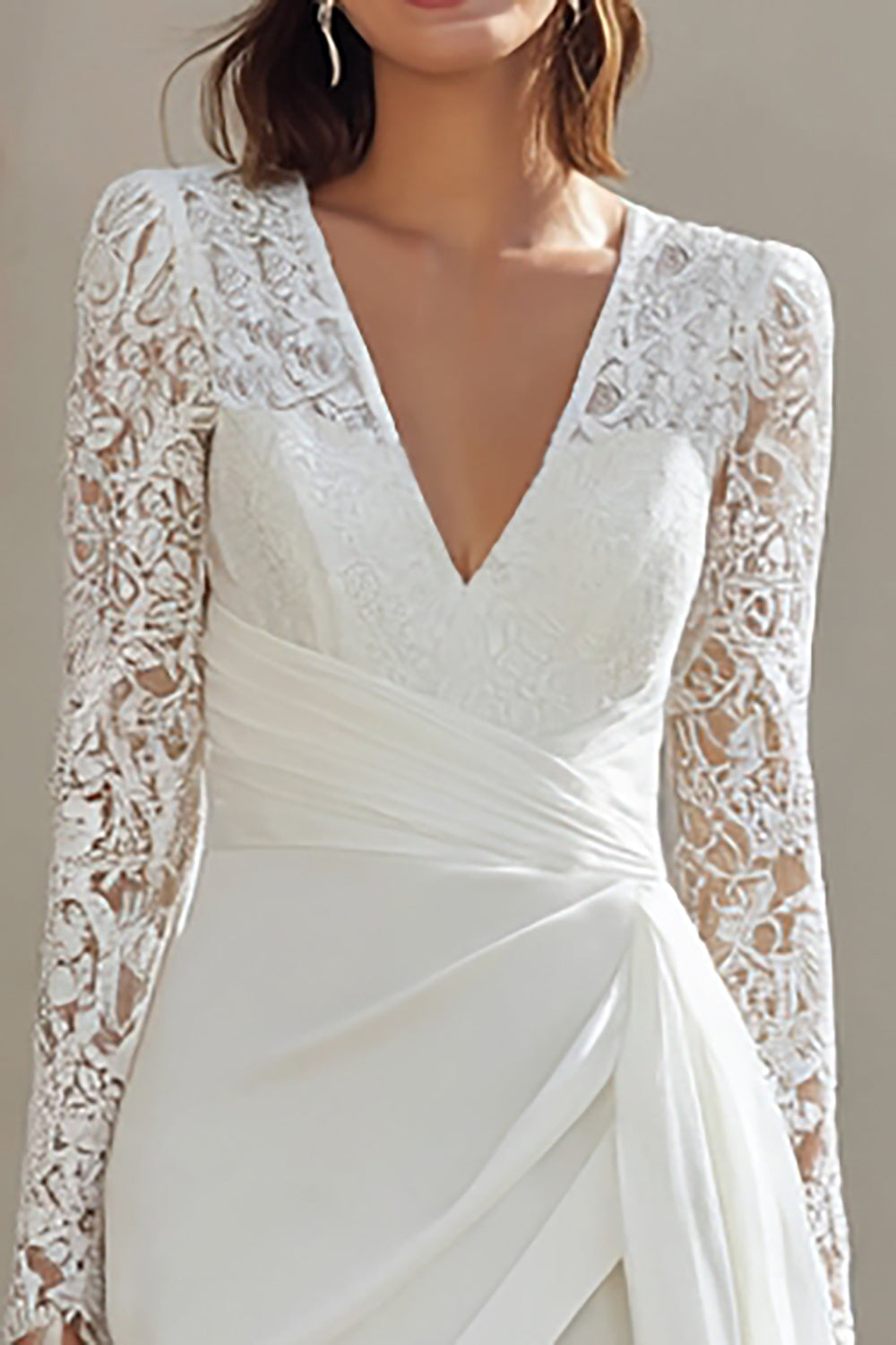 Ivory Bodycon V-Neck Lace Appliqué Mini Engagement Dress