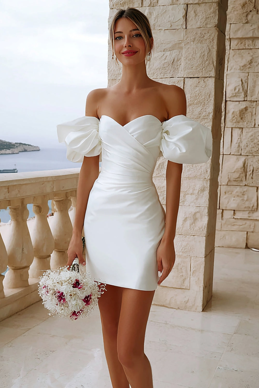 Ivory Bodycon Sweetheart Neck Mini Engagement Dress
