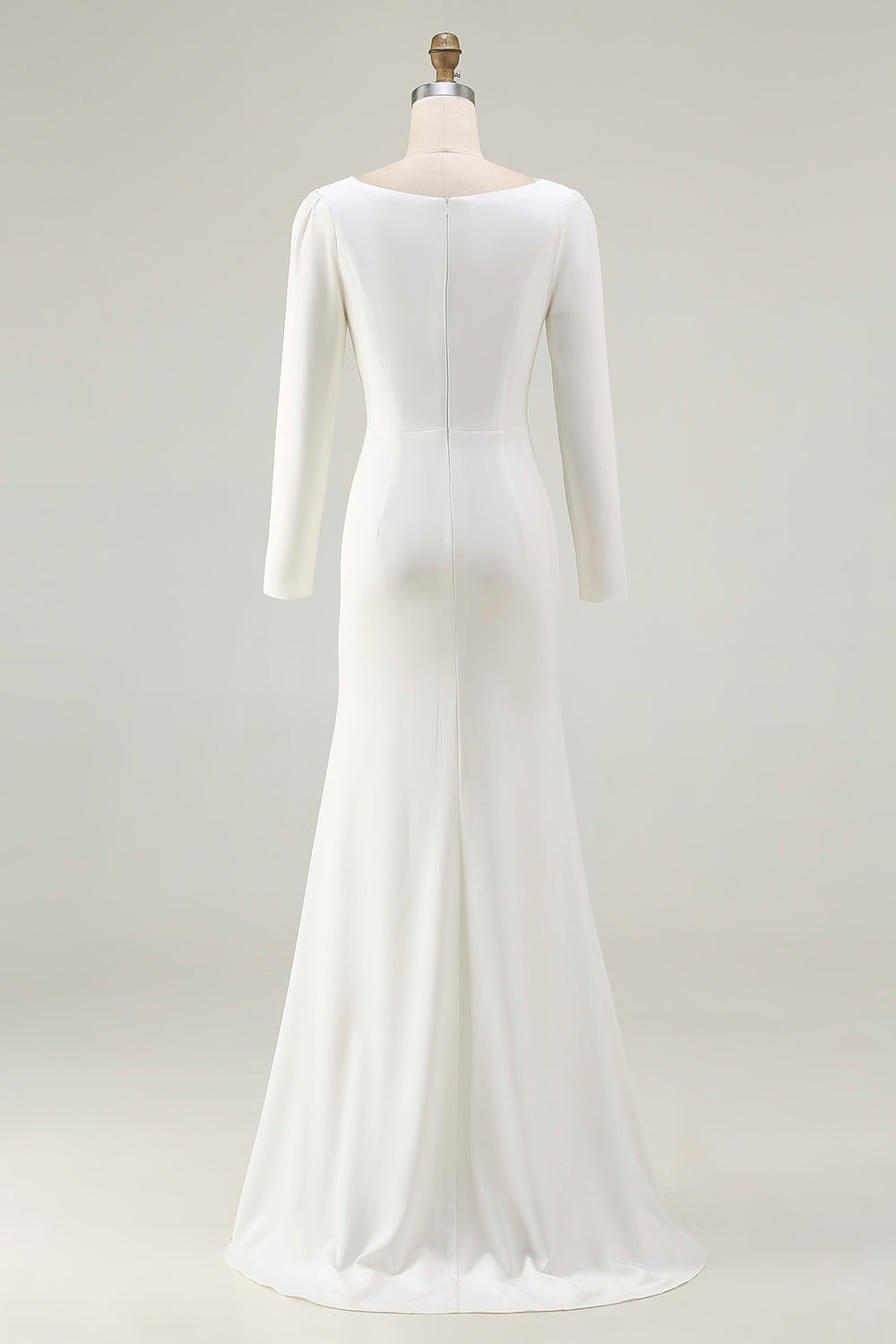 Ivory Bateau Neck Bodycon Satin Wedding Dress with Slit