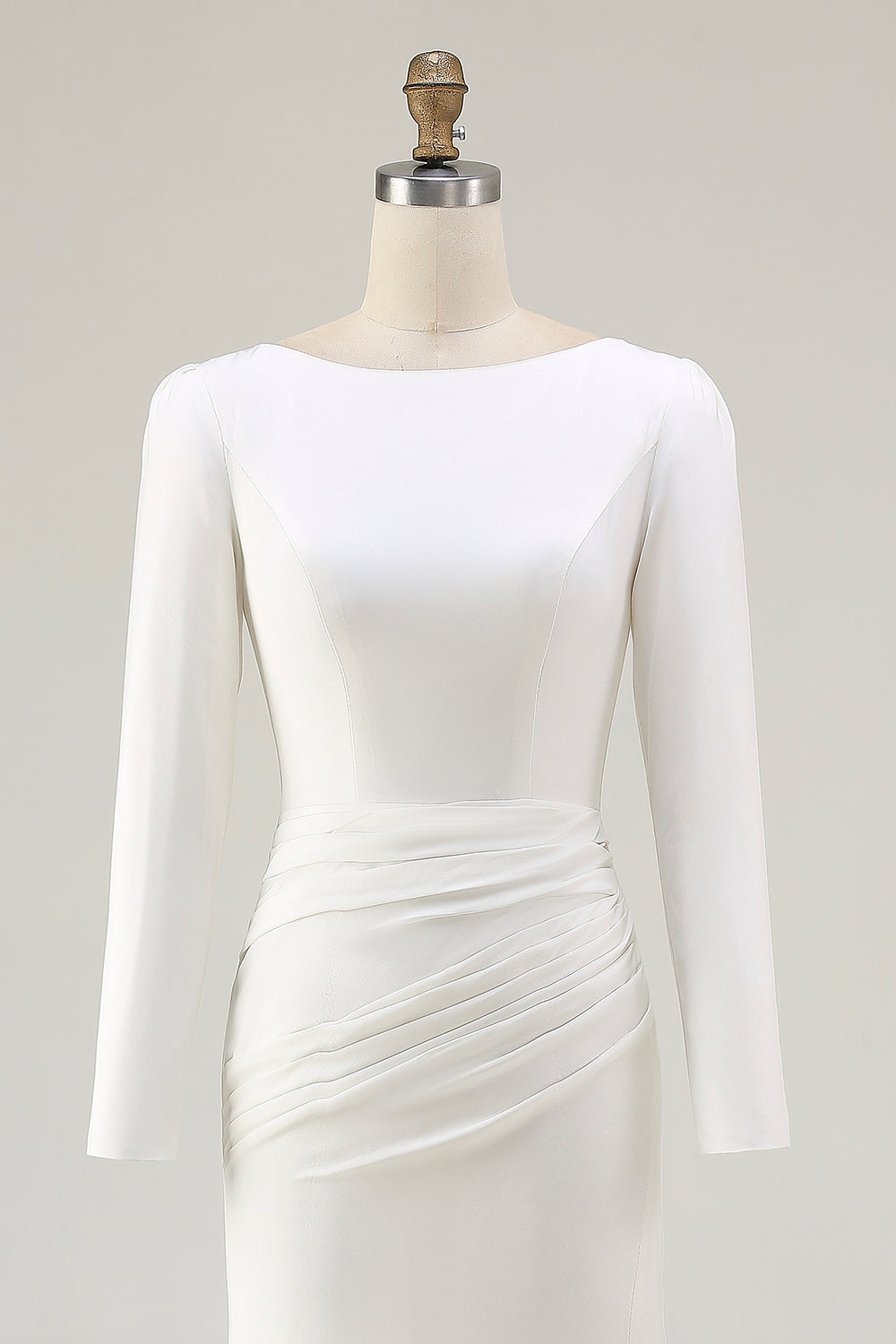 Ivory Bateau Neck Bodycon Satin Wedding Dress with Slit
