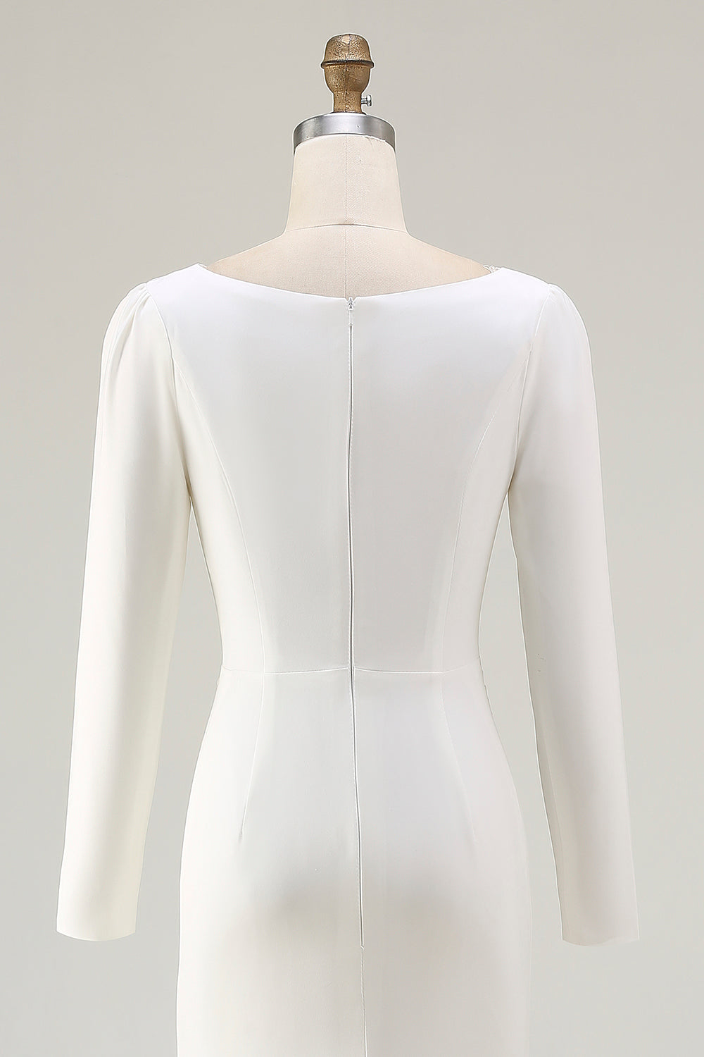 Ivory Bateau Neck Bodycon Satin Wedding Dress with Slit