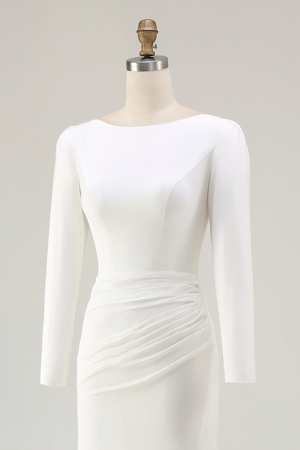 Ivory Bateau Neck Bodycon Satin Wedding Dress with Slit