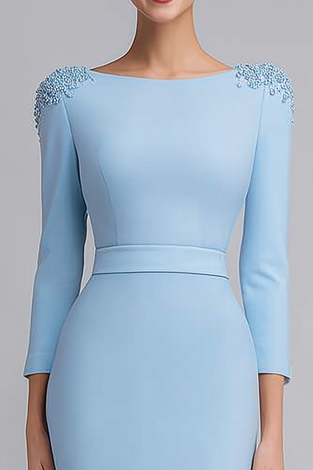Robe de travail mi-longue fourreau en satin bleu clair