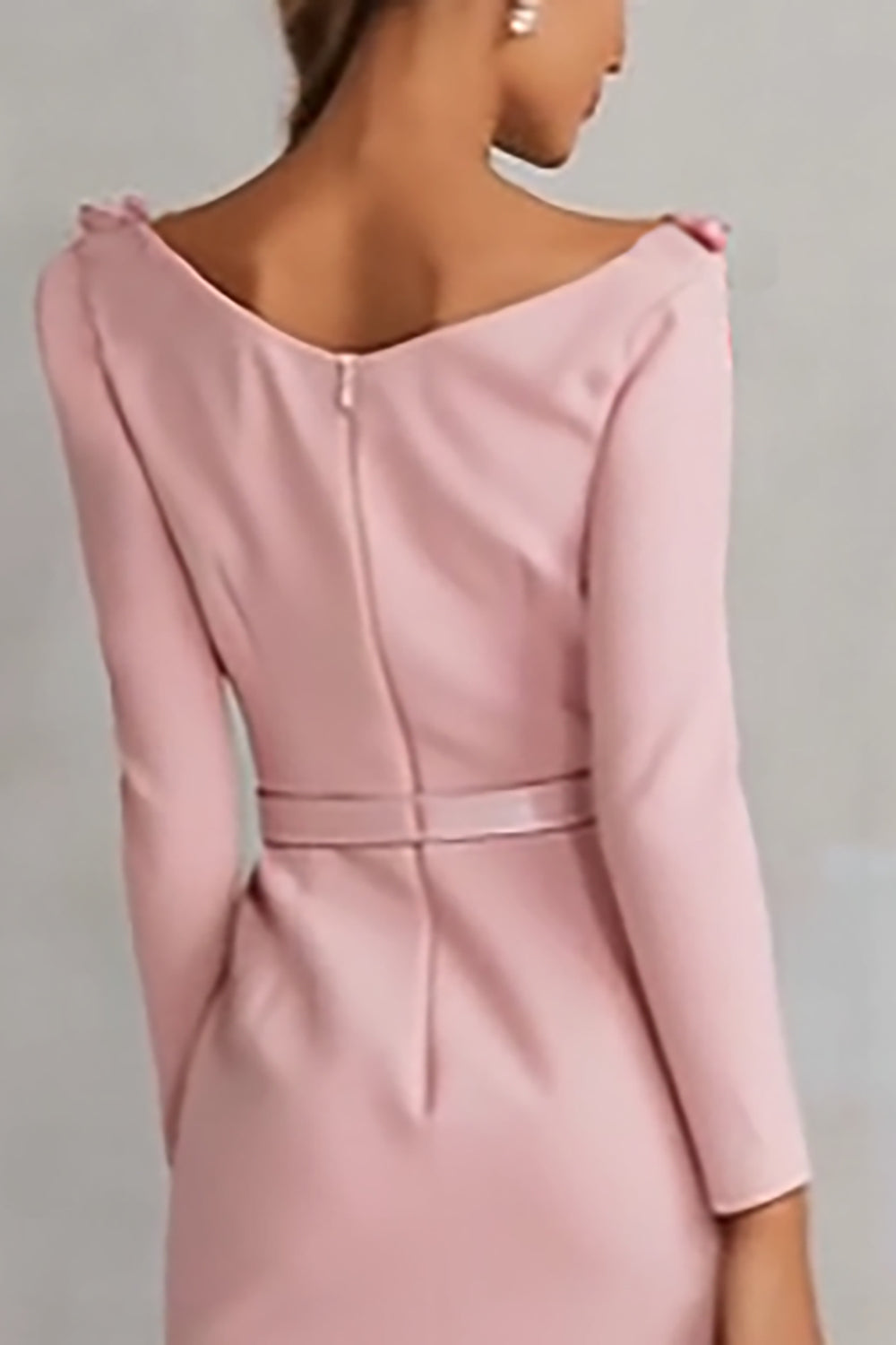 Pink Boat Neck Sheath Appliques Midi Work Dress