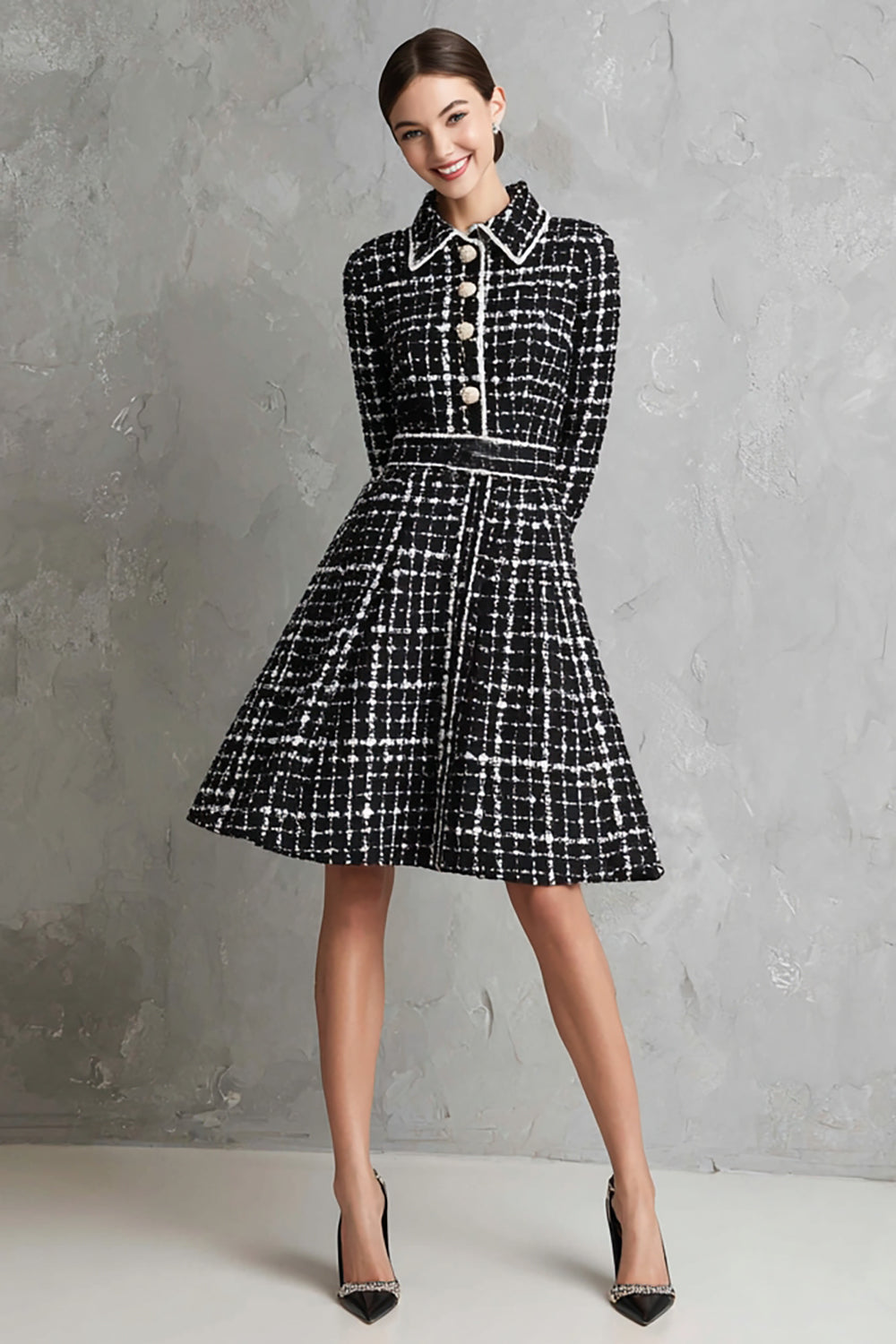 Robe de travail rayée noire trapèze à manches longues