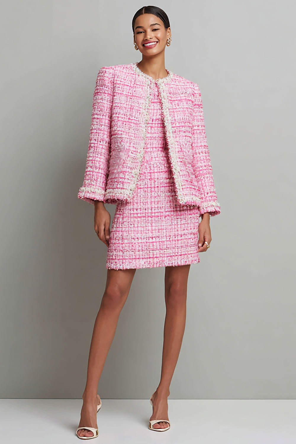 Pink 2-Piece Long Sleeve Bodycon Work Dress