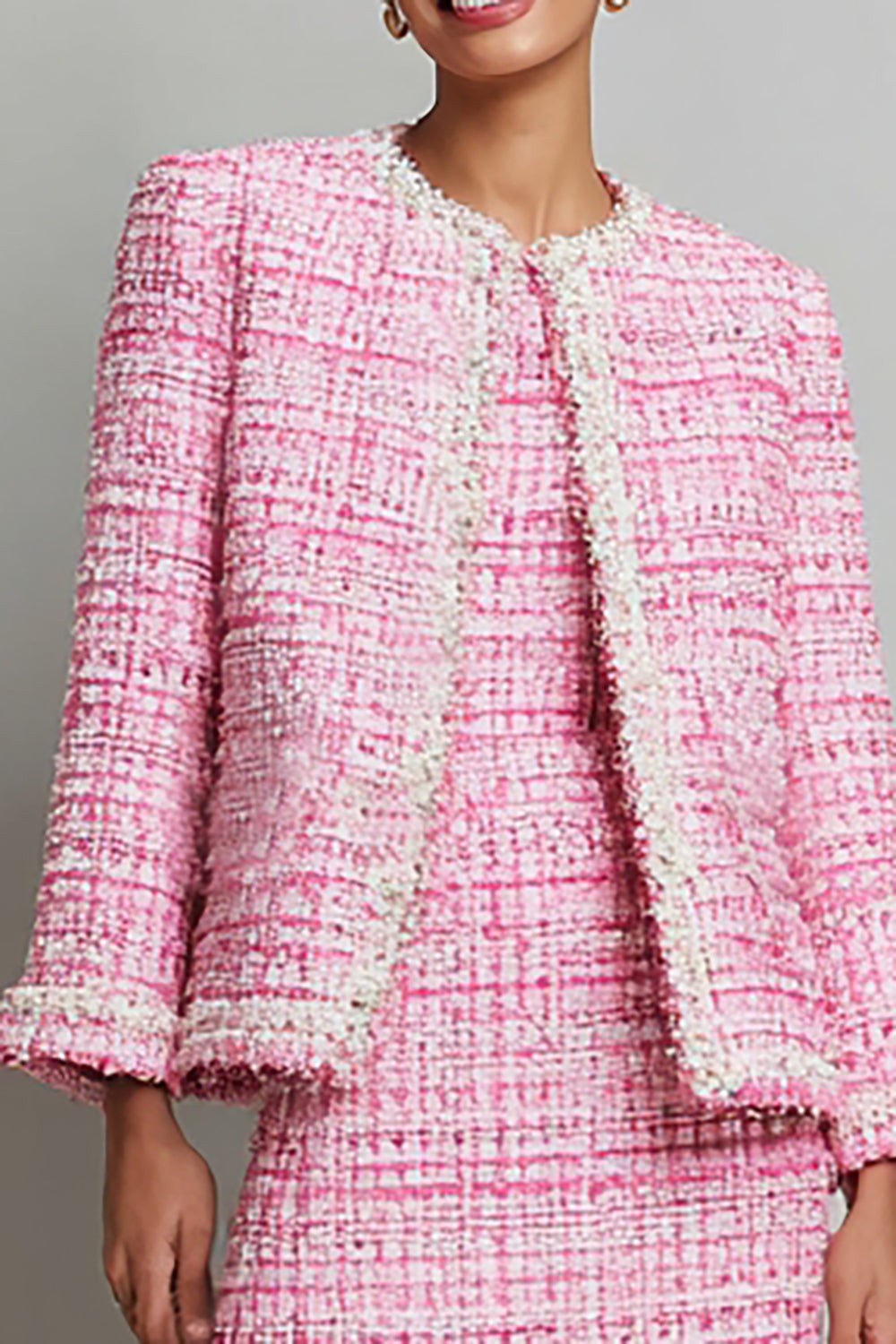 Pink 2-Piece Long Sleeve Bodycon Work Dress