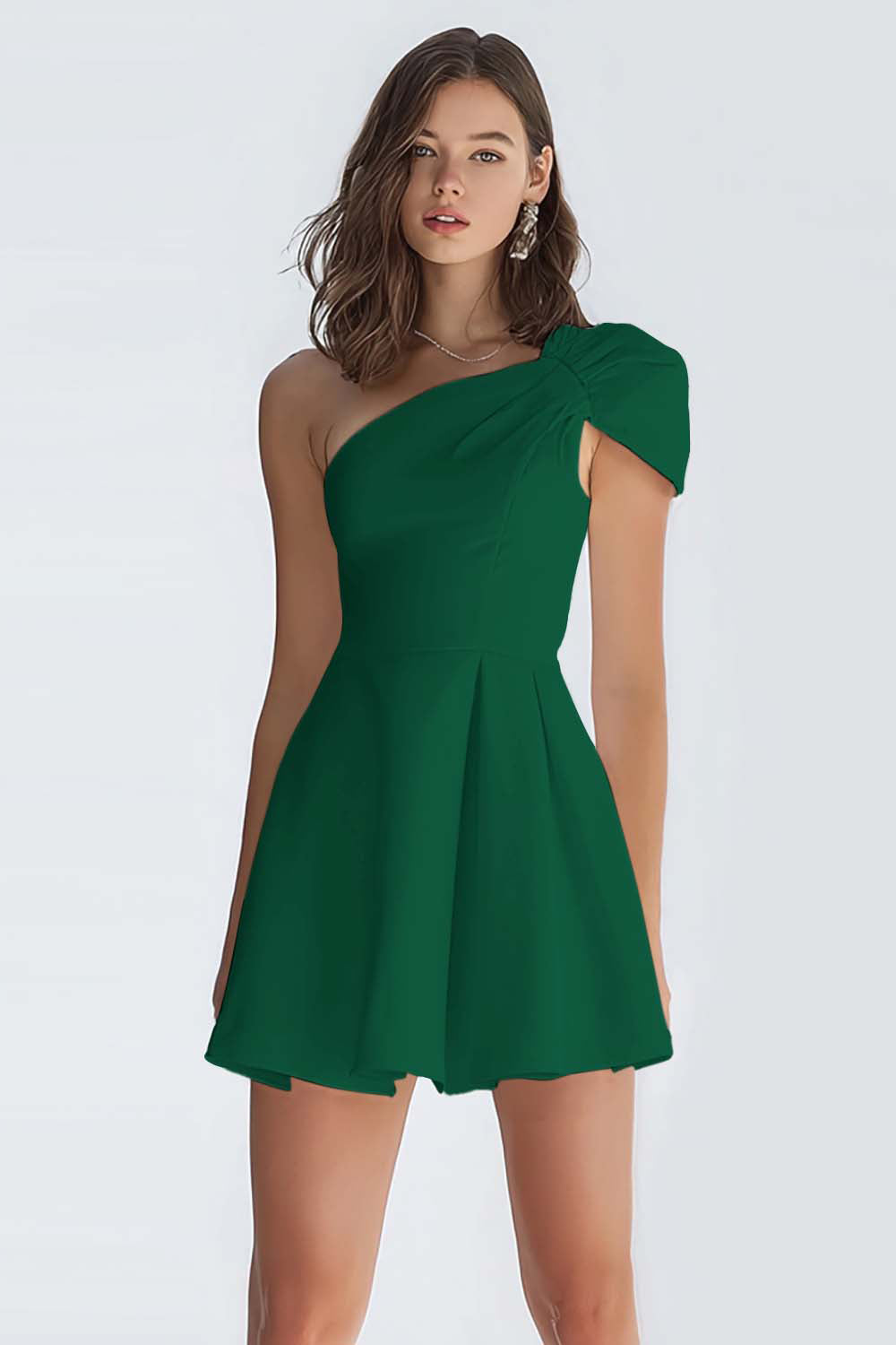 One Shoulder A Line Satin Little White Dress