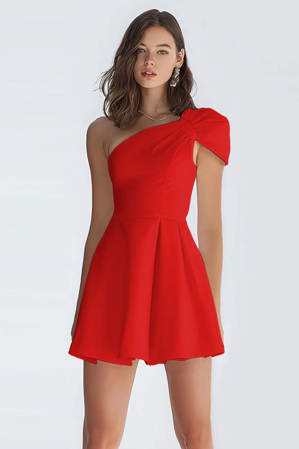 One Shoulder A Line Satin Little White Dress