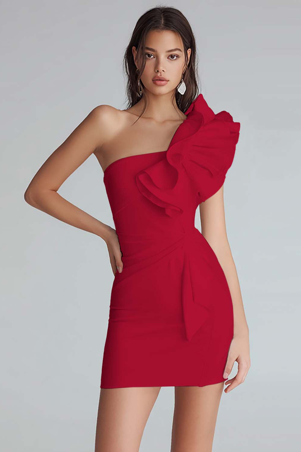 Ruched One Shoulder Bodycon Satin Little White Dress