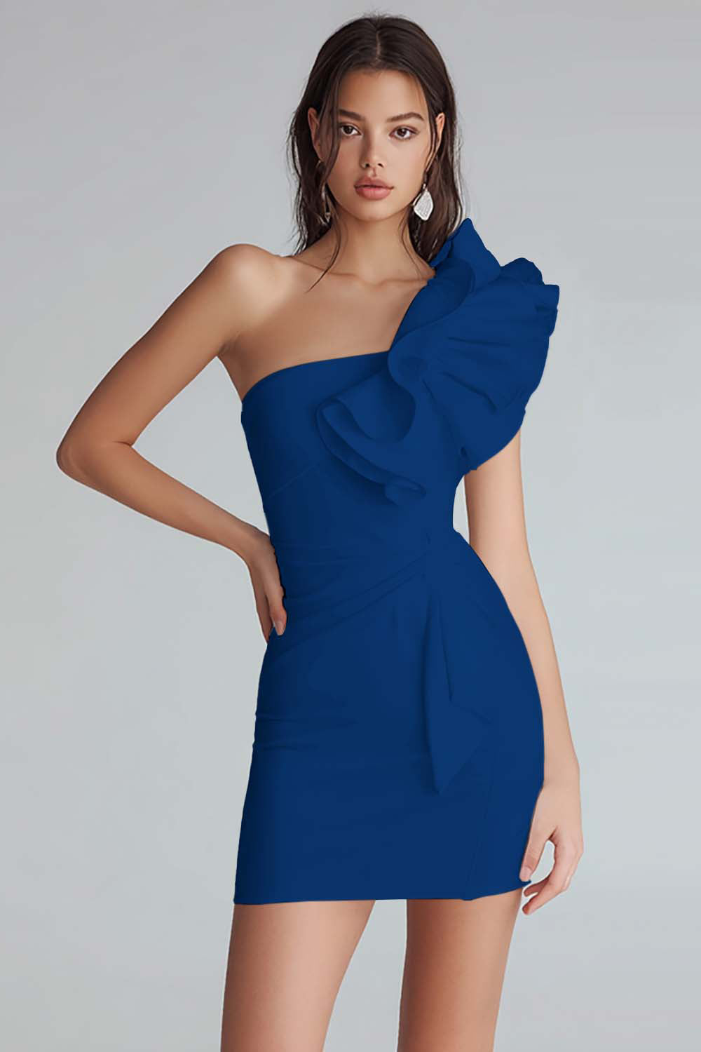 Ruched One Shoulder Bodycon Satin Little White Dress