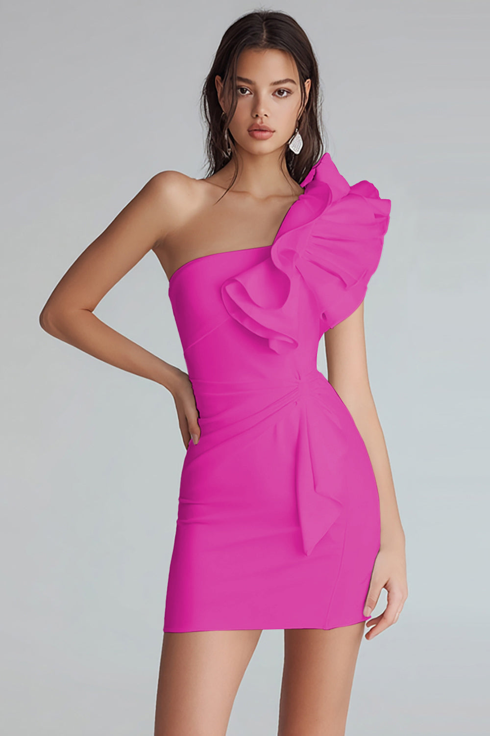 Ruched One Shoulder Bodycon Satin Little White Dress