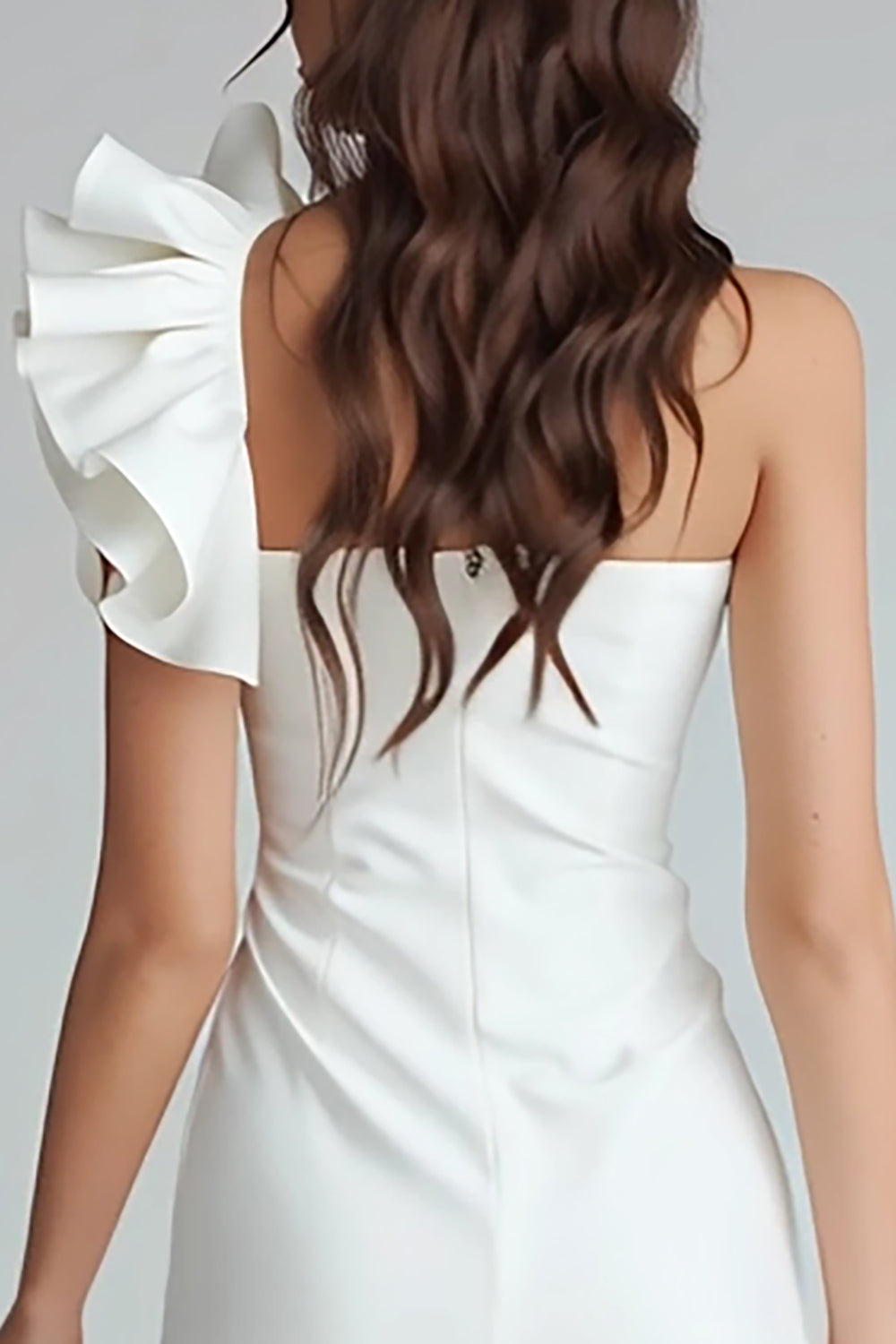 Ruched One Shoulder Bodycon Satin Little White Dress